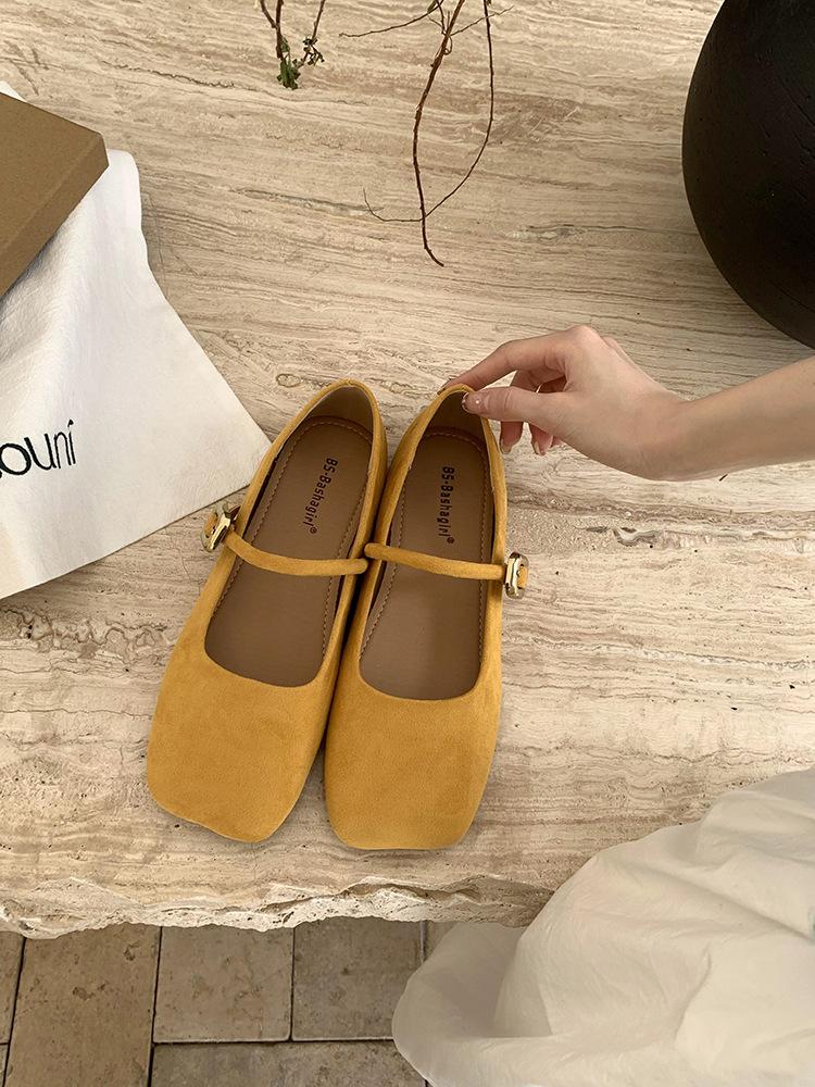 

French flat bottom with skirt, gentle shoes, one-word buckle strap, Mary Jane fairy shoes, square head, suede, ballet single shoes, women 40