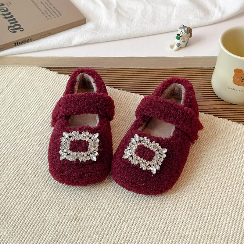 

Children s furry shoes, girls cotton shoes, new autumn and winter solid color outdoor wear, non-slip soft-soled warm shoes for small, medium, and 21Inner Length13.5cm вино красного