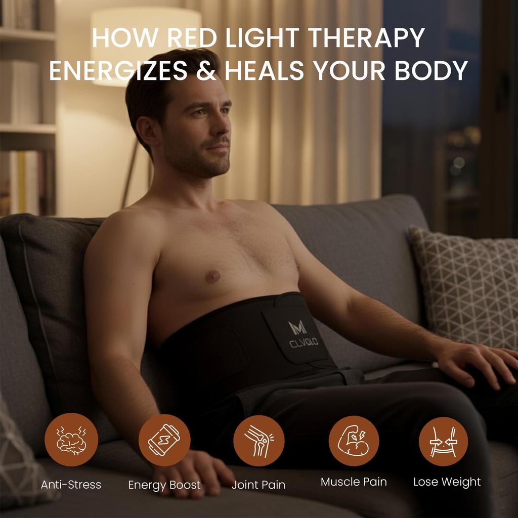 Mvolo® Tragbarer Infrarot-Rückenstützgürtel – Rotlichttherapie – Gegen Rückenschmerzen – Kabellos – Infrarot