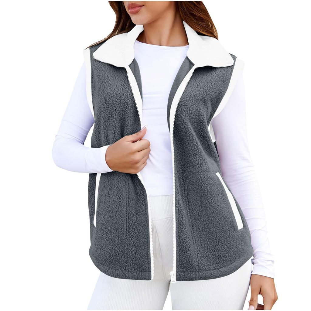 Women's Jacket With Zipper And Hooded Casual Vest Coat