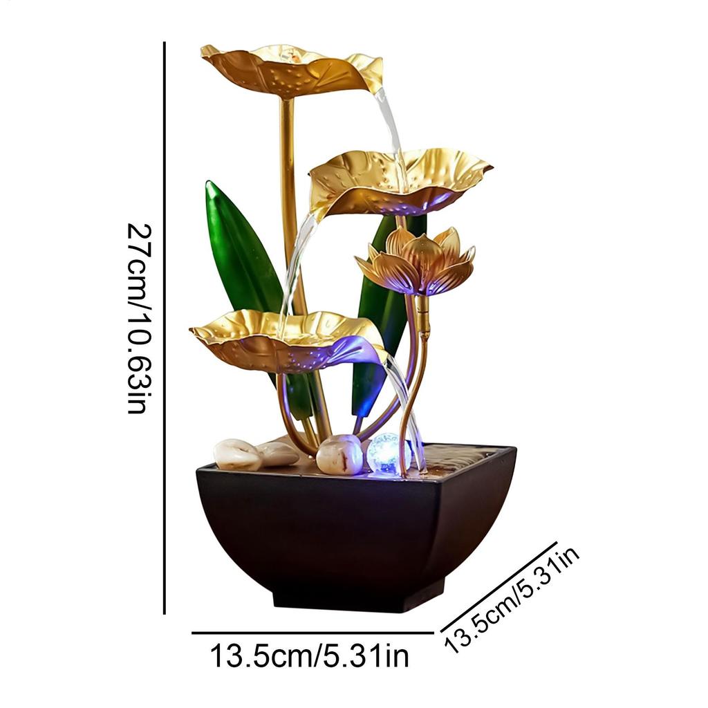 Lotus Leafs Waterfall Fountain Ornament Zen Relaxation Soothing Led Light Desk Water Fountain With Stream Sounds For Bedroom