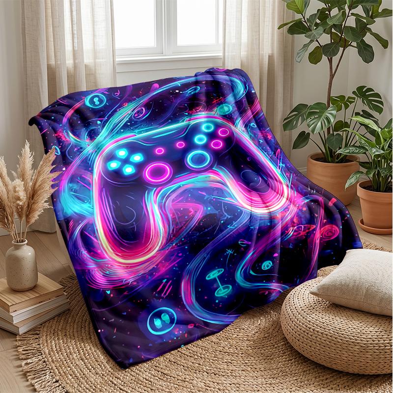 Neon Game Controller Art Theme blanket Lightweight Warm Flannel Blanket Decorative Throw Blanket for Home Decoration