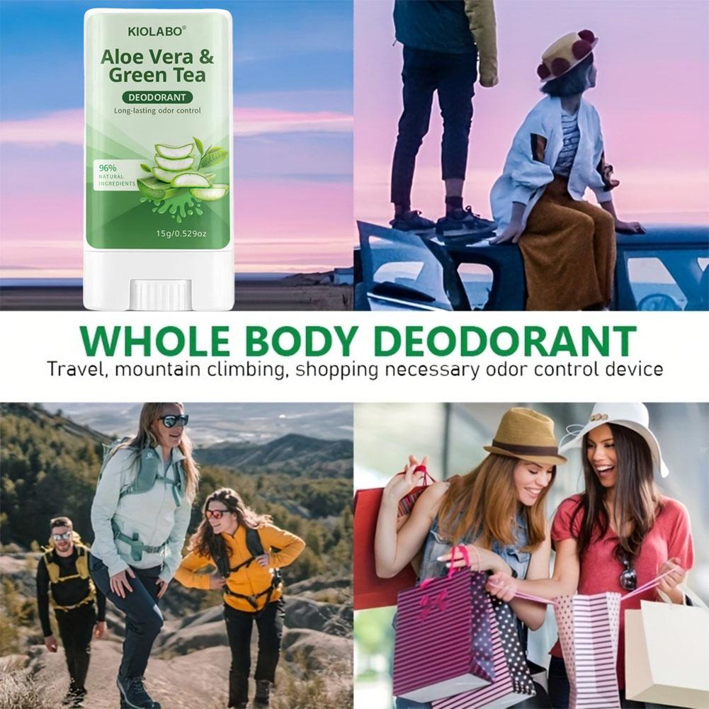 Aloe Vera & Green Tea Deodorant Stick 72 Hour Long-Lasting Deodorizing Fresh Scent All Day for Hands, Feet, Face and Underarm