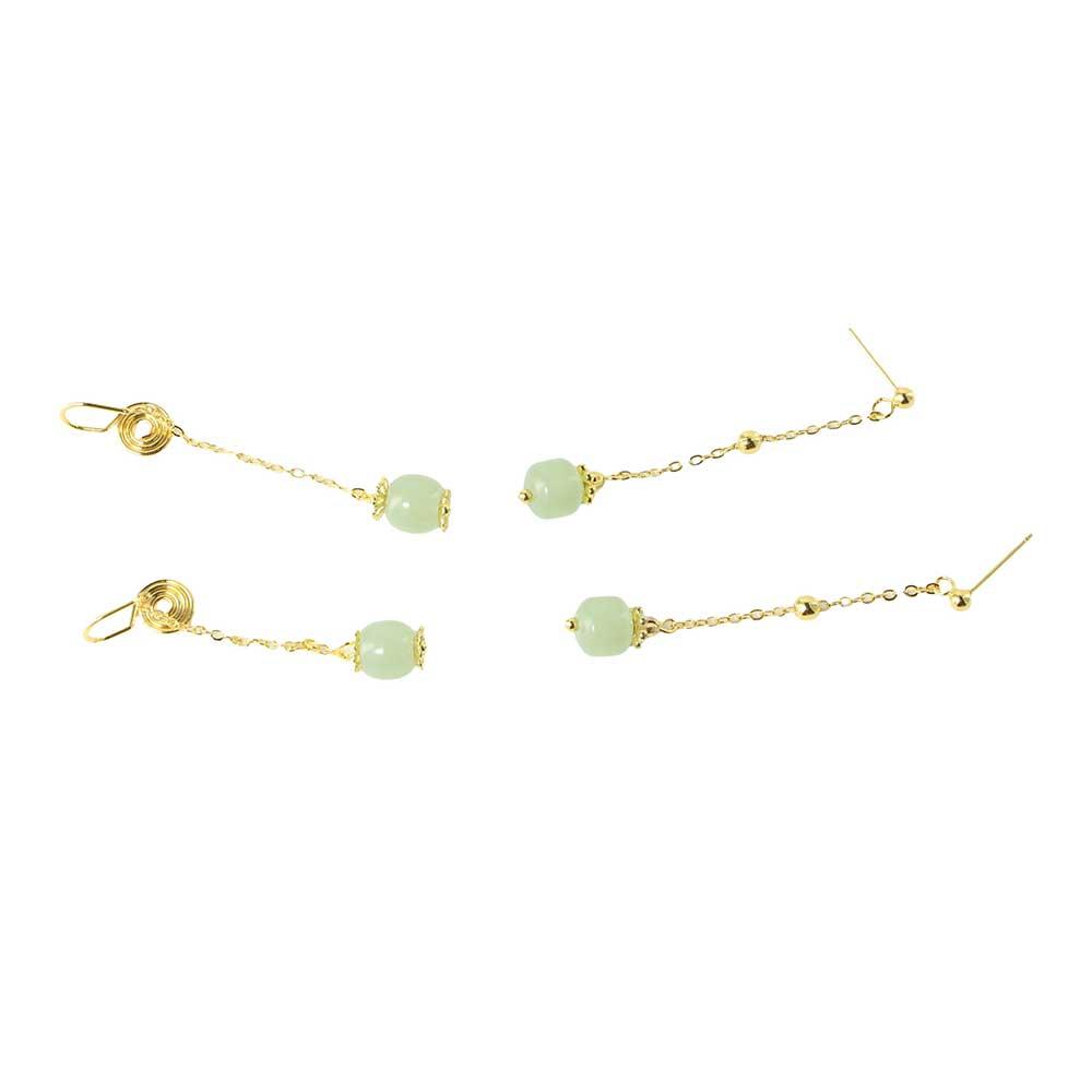 Green Imitation   Earrings Chinese Style Jewelry Gold Dangle Earrings Female Earrings