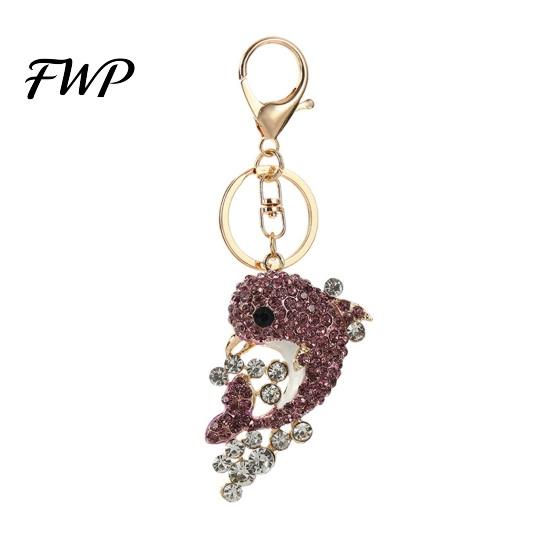 Ocean Animal Keyring Rhinestone Dolphin Keychain Sparkling Sea Car Key Ring Holder Backpack Purse Handbag Charm Christmas Birthday Gifts for