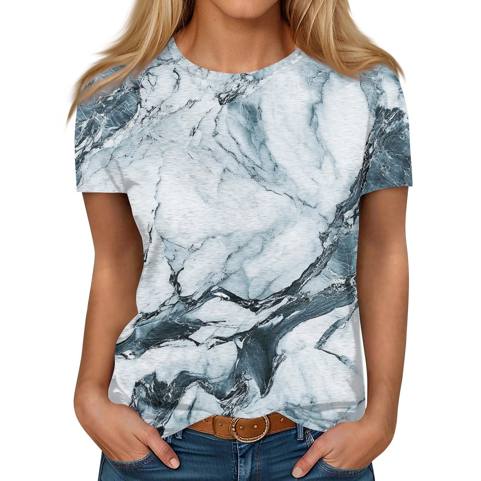 

Женская повседневная футболка с круглым вырезом и короткими рукавами с принтом XL тёмно-синий