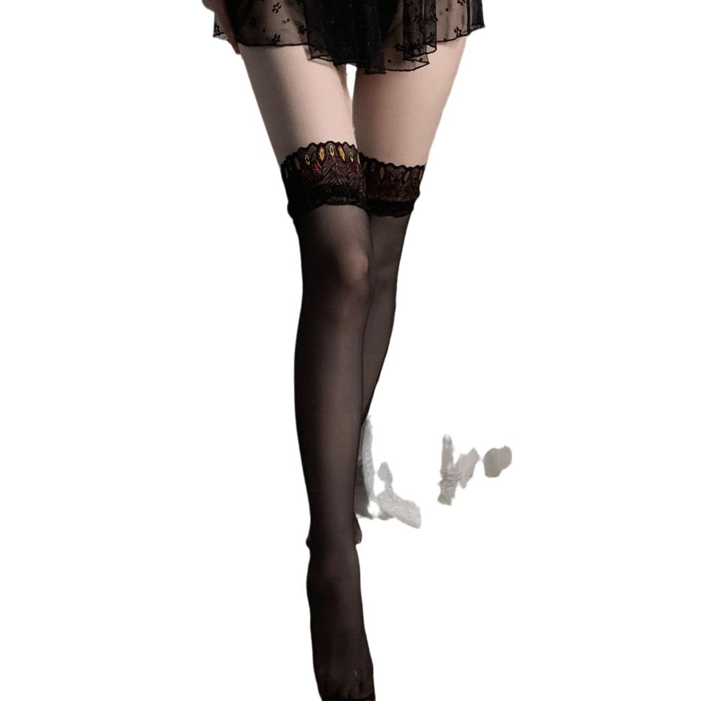 Sex stockings sexy peacock blue embroidery high tube lace socks high tube socks thigh socks sex underwear contrasting colors