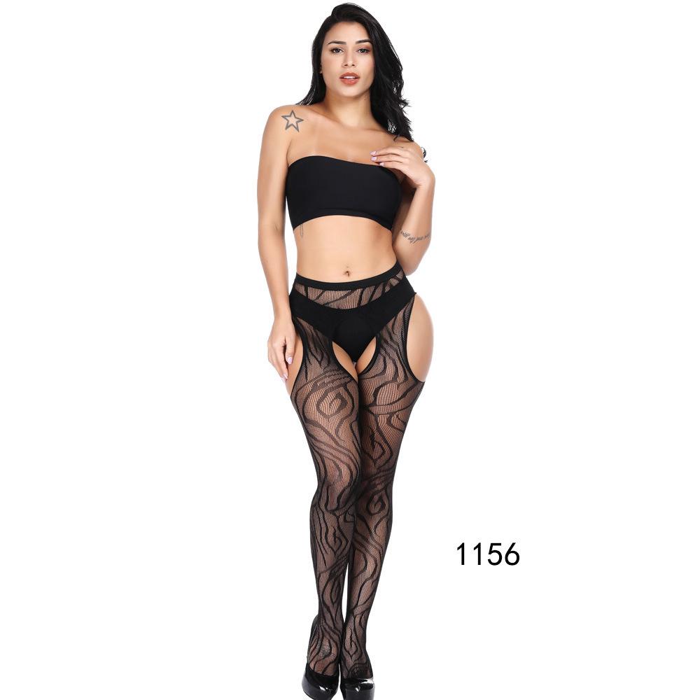 European & American Plus Size Fishnet Bodysuit: Sexy Open Crotch Hollow-Out Jacquard Suspender Stockings