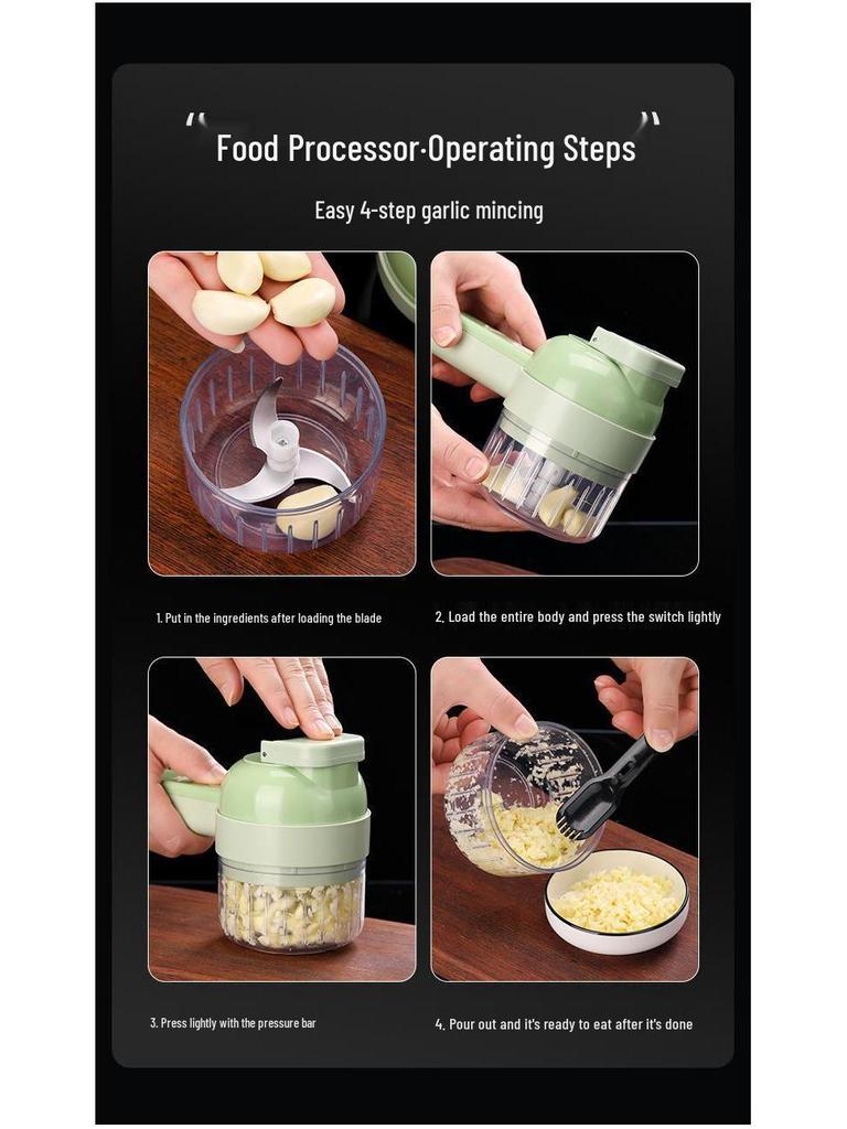 Four-in-One Electric Vegetable Cutter and Chopper: Multifunctional Garlic Masher and Slicer