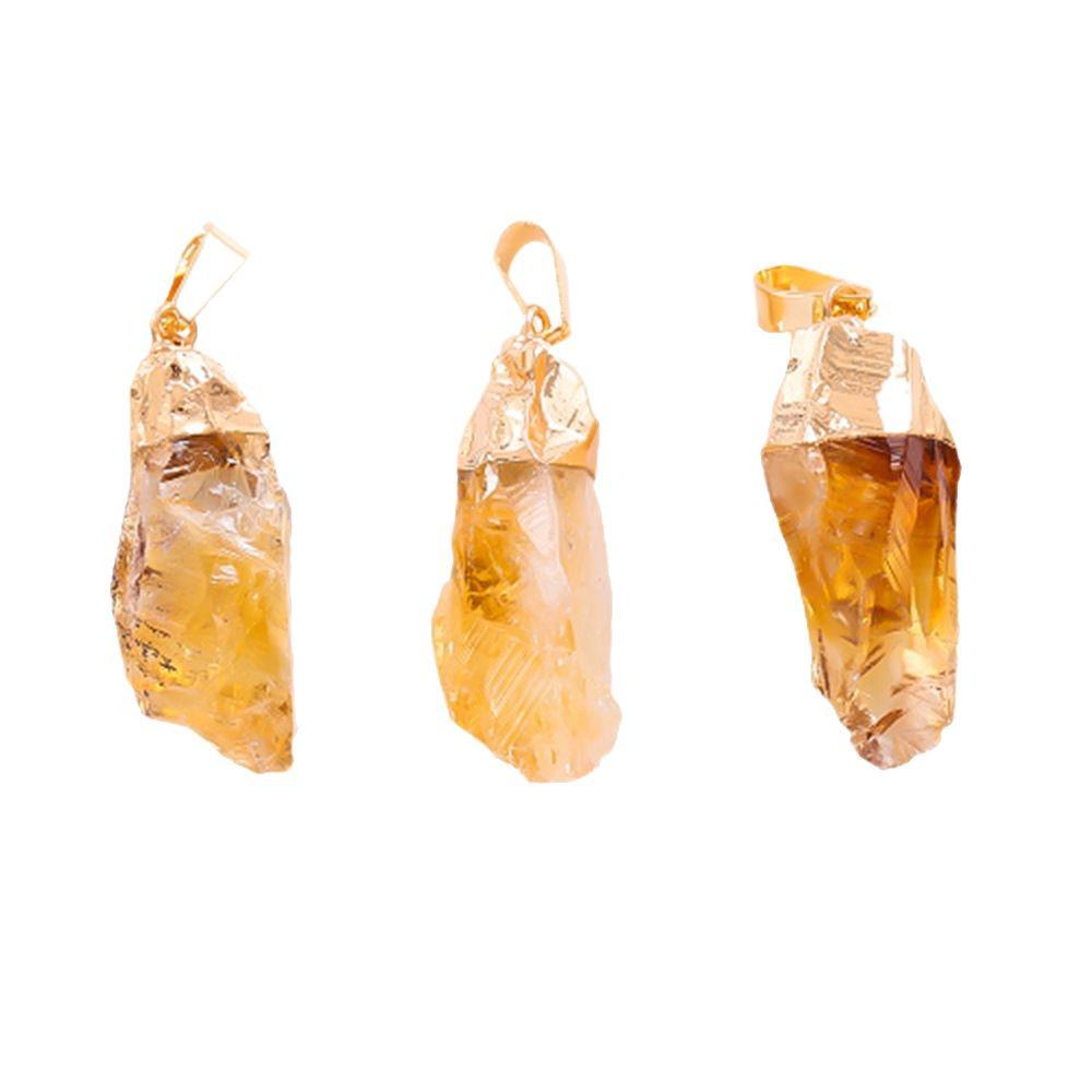 Natural Citrine Crystal Chip Electroplated Raw Stone Pendant Necklace