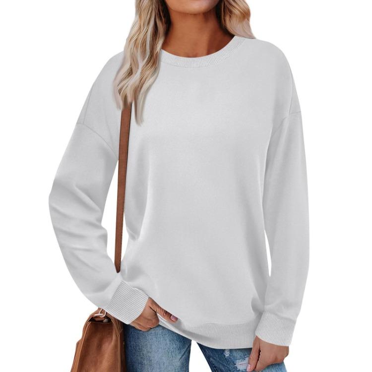 Loose Long Sleeve Pullover Sweatshirt Women Solid Color Round Neck Top Fashion