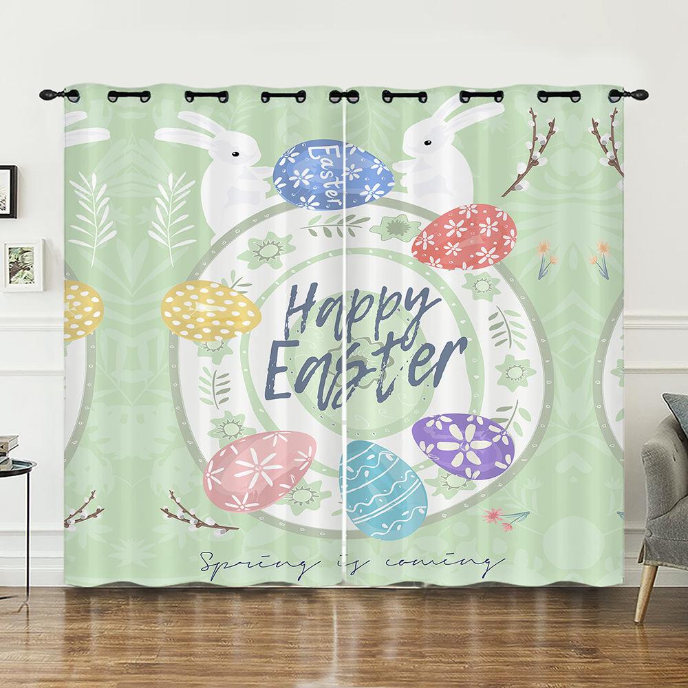 Curtains Animal Rabbit Egg Easter Curtain Digital Printing Blackout Curtain No Punching