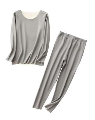 TRTRO Innerwear Long Inner and Long Round Thermal and Cold Weather Size Women's Set, Sleeves, Shirt, Pants, Neck, Innerwear, Warm, Soft, (Gray, 3XL)
