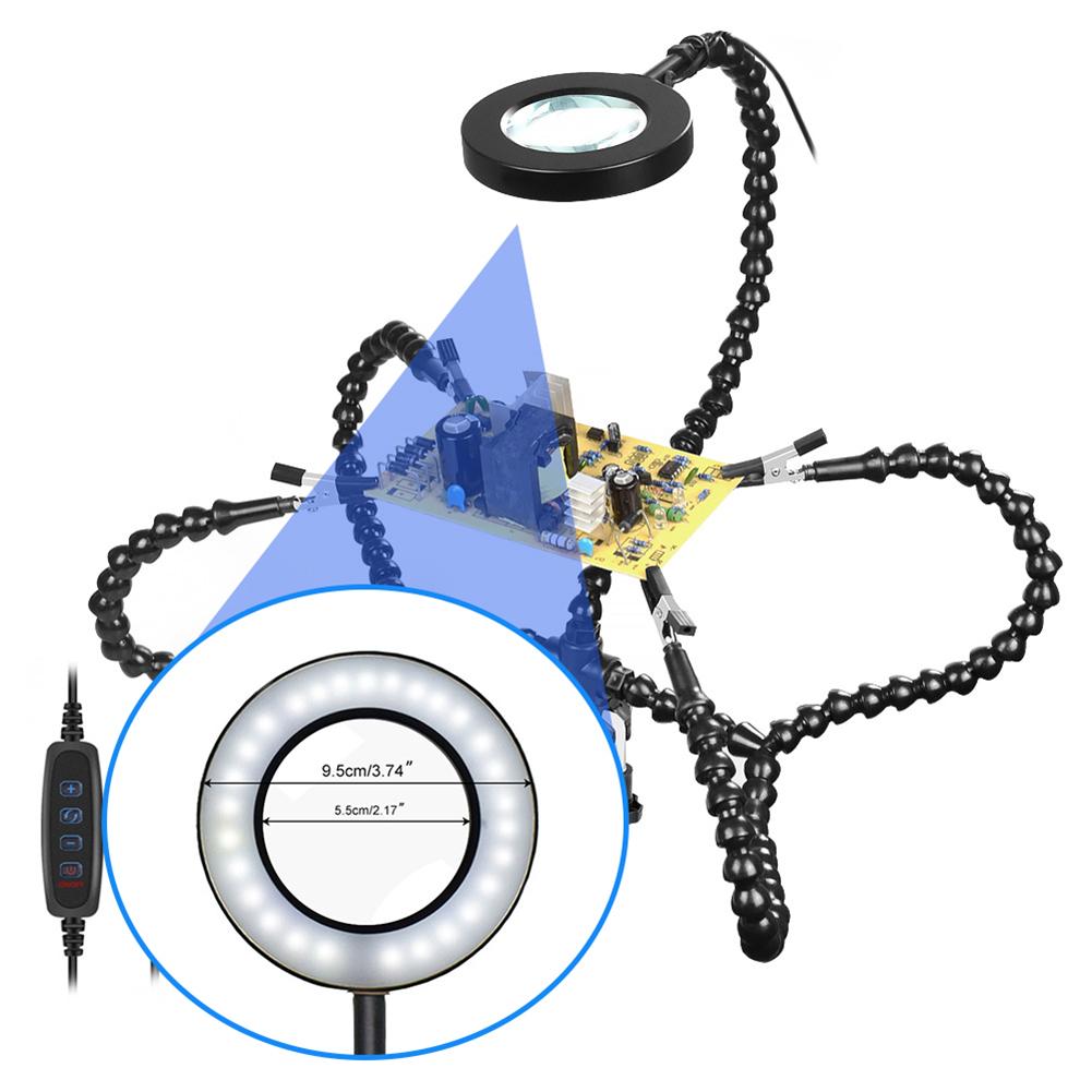 Banc de lucru pentru repararea sudurii, lupă 3X cu lumină LED, suport pentru placă de circuit PCB, clemă reglabilă pentru citire, placă PC, sudare