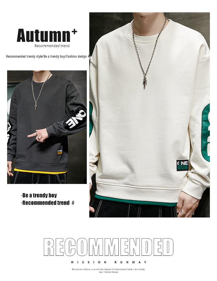 Plus Size Men's Casual Autumn Hoodie - Long Sleeve, Round Neck, Korean Style