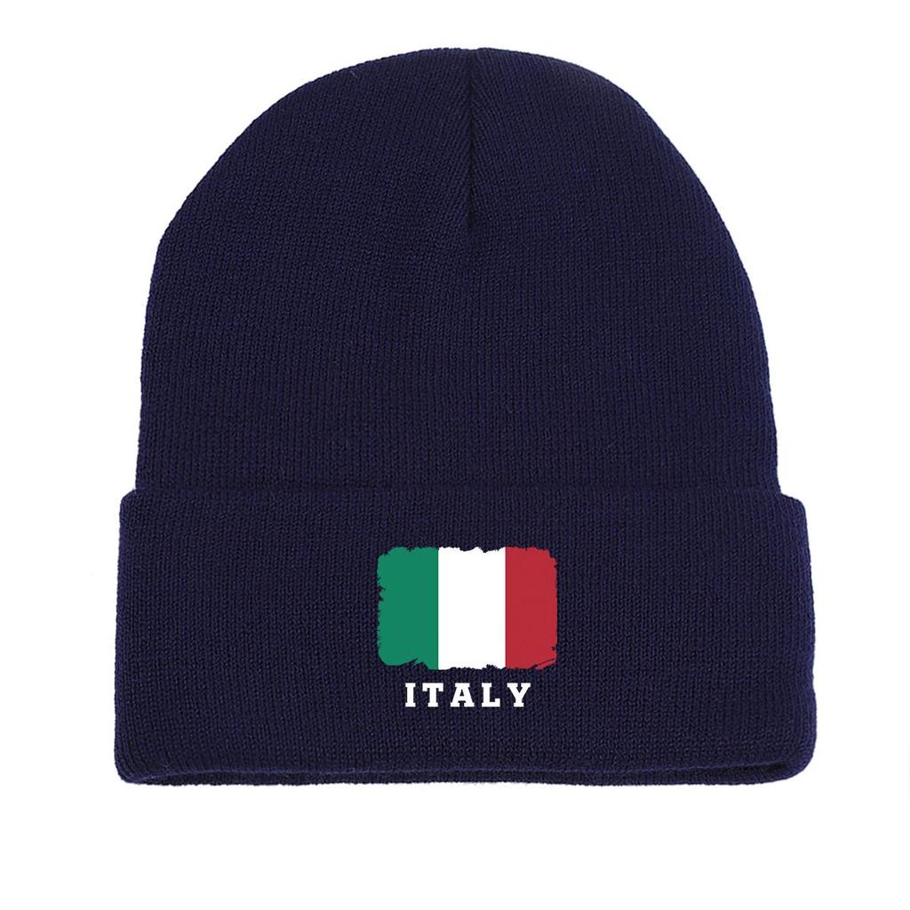 Flag of Italy Print Knit Cap Beanie, Patriotic Woman Cap Soft Stretchable Headwear Pompom Beanies Knitted Hat Beanie