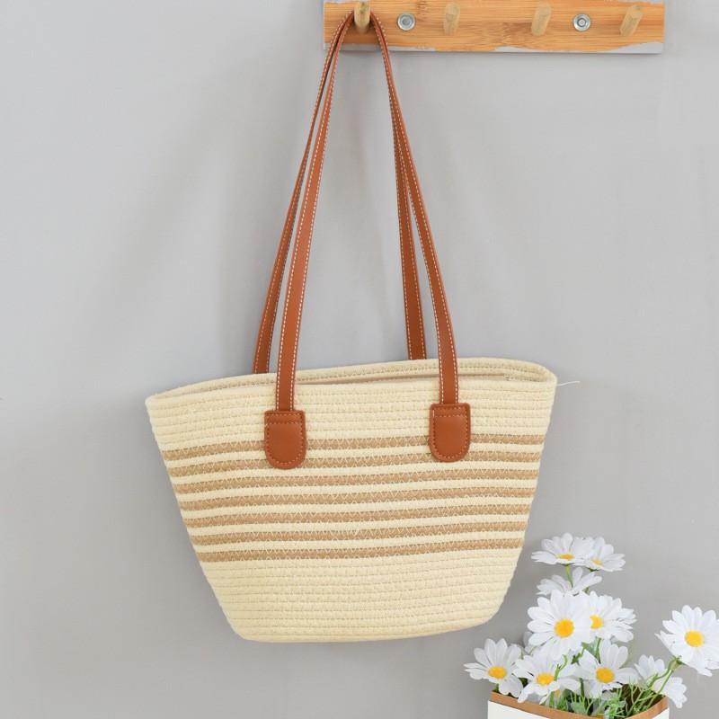 

Straw Woven Bag Women s Large-capacity Single-shoulder Tote Casual Fashionable Seaside Vacation Zippered model, wide and flattened 40x high 25
