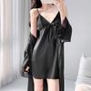 1011 new ice silk suspender nightdress two-piece set with chest pad lace lace sexy pajamas women