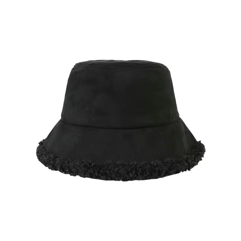 Suitable for Round Face Big Face Bucket Hat Girls Wide Face Can Wear Show Face Small Lamb Wool Basin Hat Double Side Can Wear Big Eaves Hat