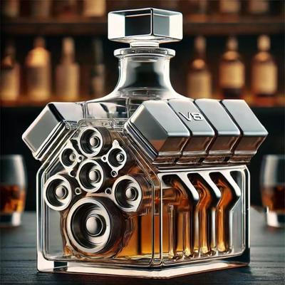 V8 Engine Design Whisky Decanter - Glass Decanter with Stopper, Home Bar Decor, Gift for Whiskey Lovers