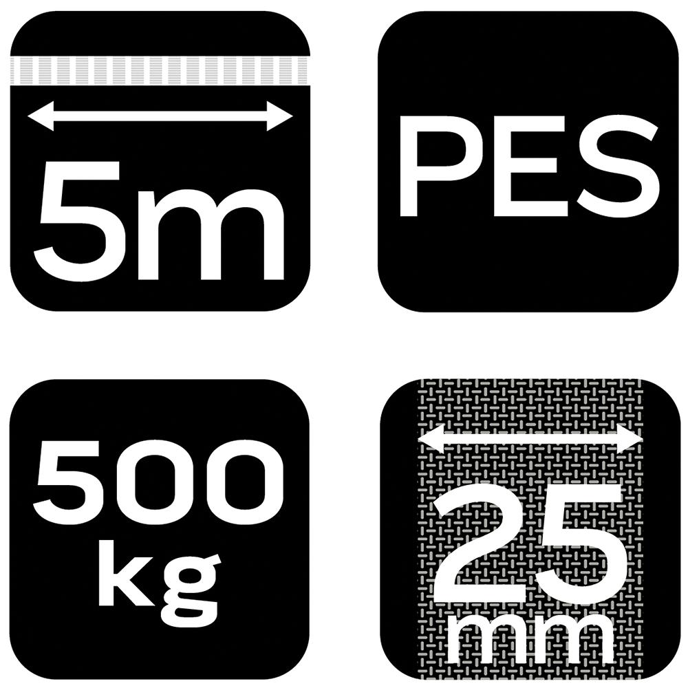 Pas mocujący z grzechotką 25 mm x 5 m, wytrzymujący 500 kg PES