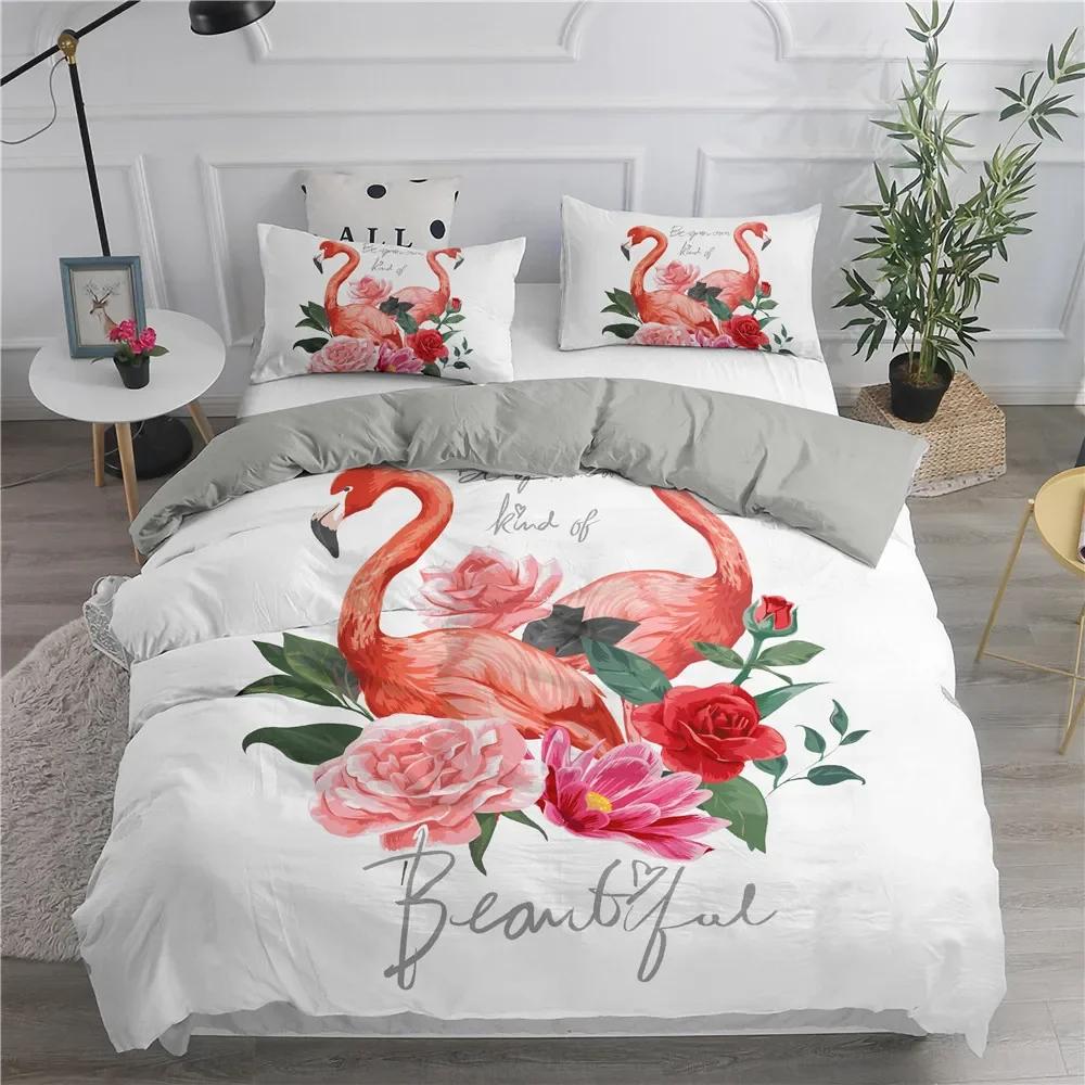 Comforter Cartoon Pink Flamingo Single Double Queen Extra Large Girls Children Teenager Bedding Set 3 Pcs With 2 S