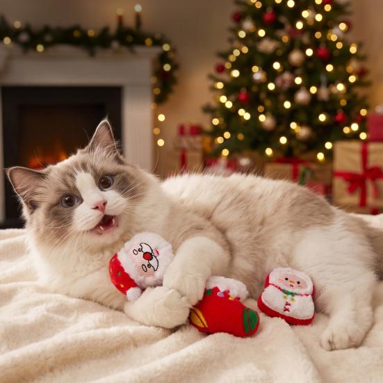 Interactive Entertainment for Kittens Christmas Cat Toy, Soft Plush Santa Claus Snowman Elk Tree Toys Indoor Cats Chew Bite Pet Enrichment Toy Kitten