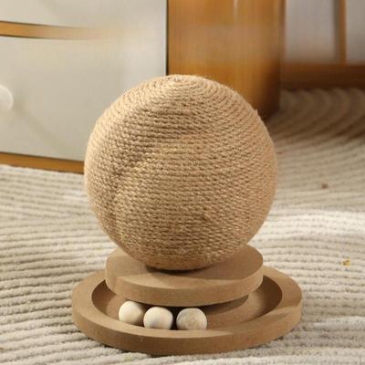 Jute Cat Scratcher Ball Wooden Toy Play Exercise Grind Claw for Indoor Cats Track with Rolling