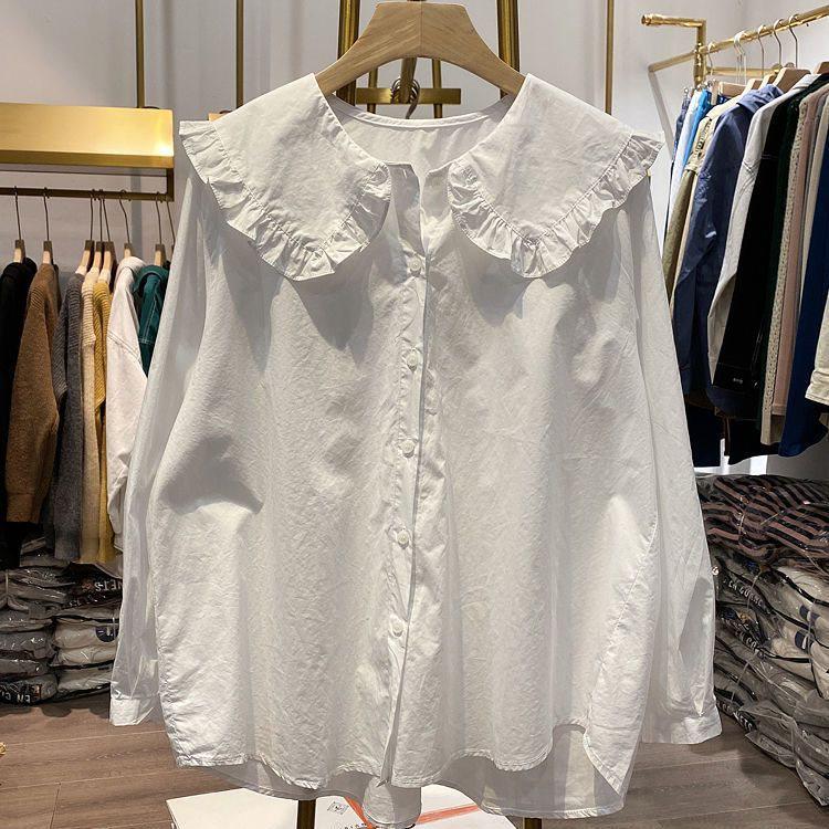 

2025 Korean Style Retro Loose Fleece-Lined Blouse with Peter Pan Collar 2XL