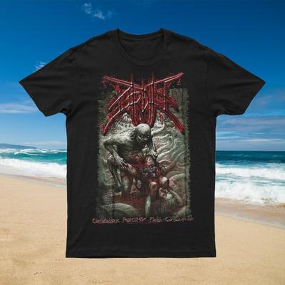 2025 New Cannibalistic Postclimax Flesh Consumption Print Unisex Street Fashion Trend Short Sleeved Pure Cotton Round Neck