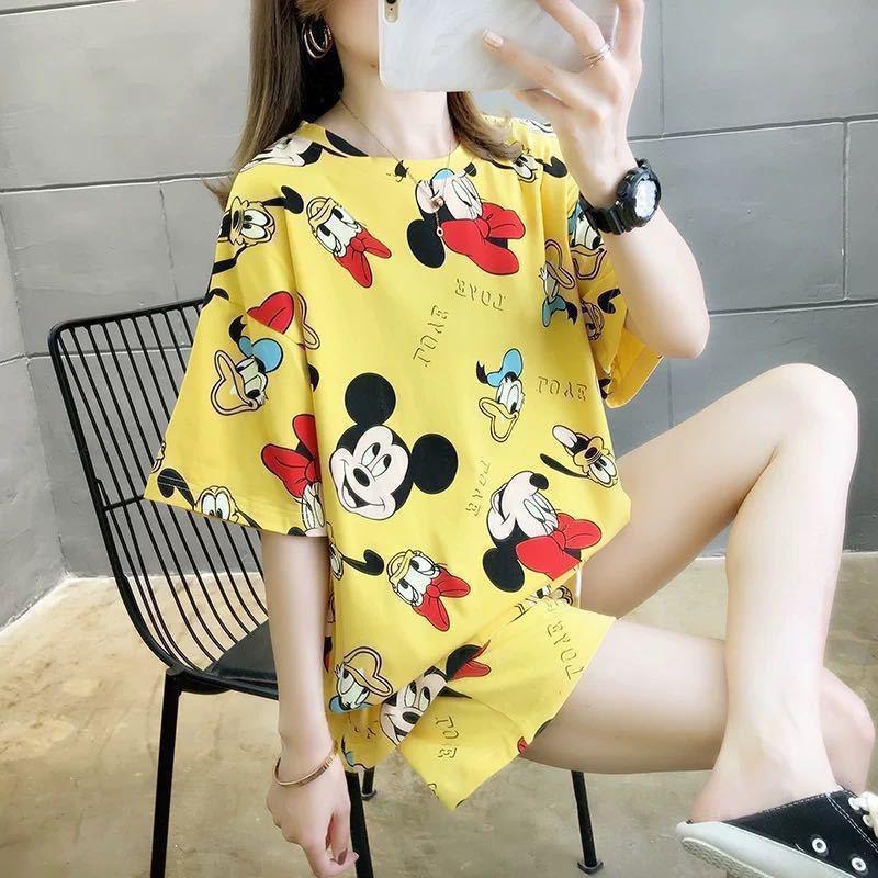Women's Plus Size Summer Cartoon Pajama Set - Cute Donald Duck Short Sleeve Homewear