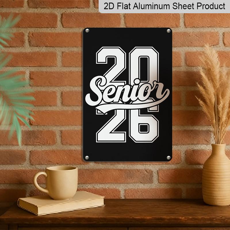 2D Flat, 1pc "Senior 2026" Aluminium Sign - 8"x12" Black & White Varsity Style Senior Decor, Perfect for 2026 Graduation Gifts & Classroom Wall Art