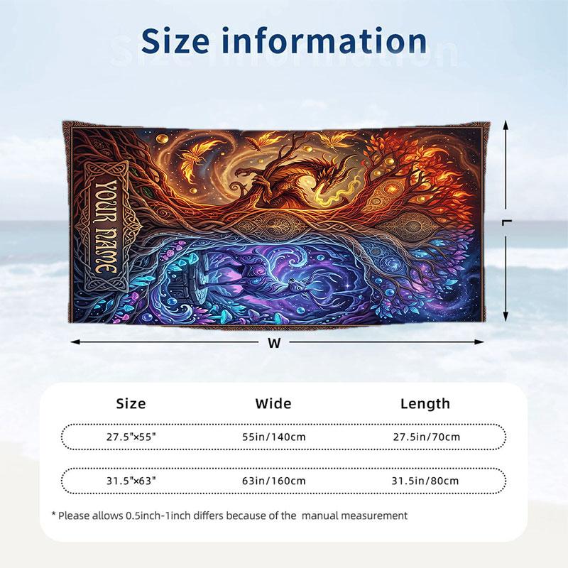 Dragon Phoenix Theme Beach Towel Personalized Custom Name & Text Soft Quick Dry Beach Towel for Swimming Travel