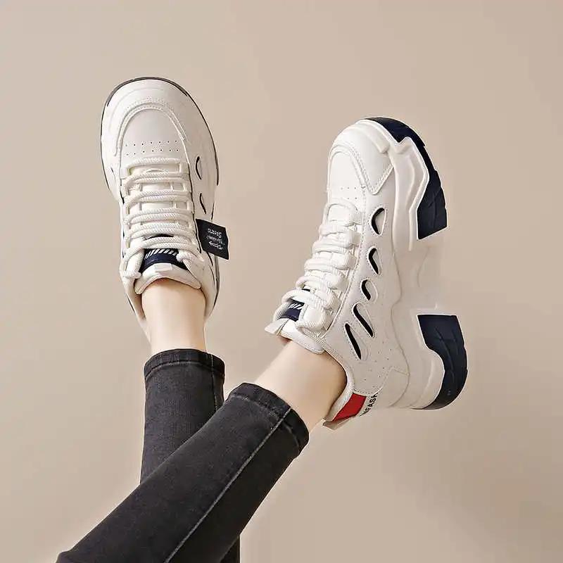 Height Increasing Platform Medium Heel Shoes Women's Heels 34 Size Brown Sneakers For Women Sports Functional Mobile Shoess