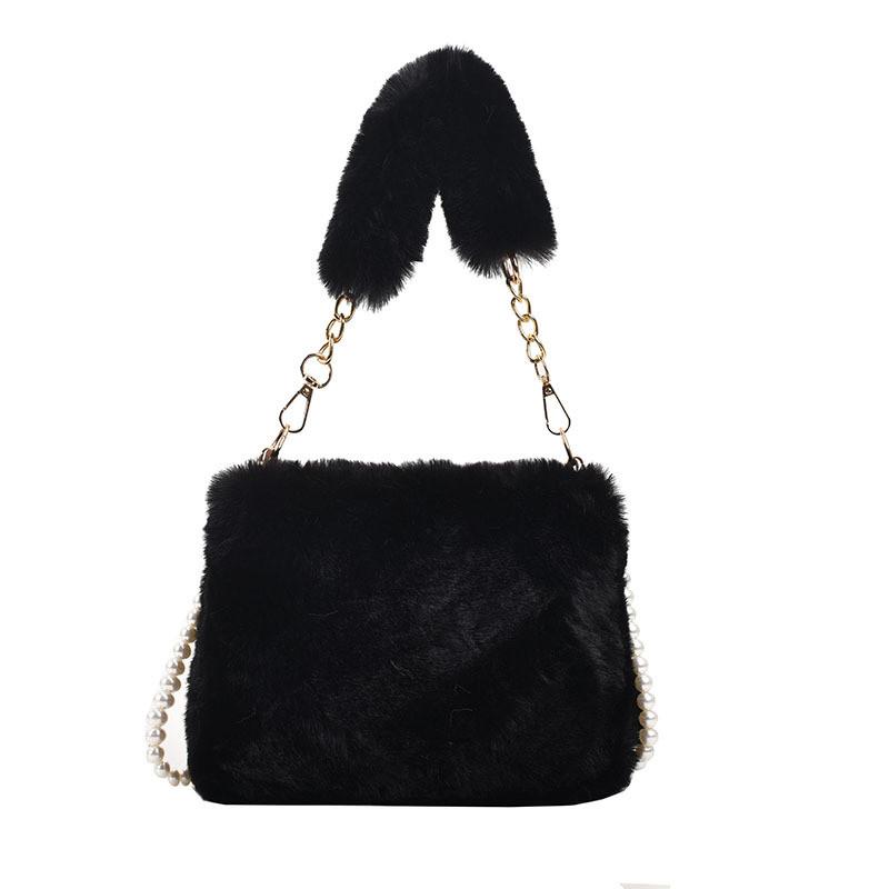 IELGY Plush Bag Autumn Winter Pearl Chain Crossbody Bag