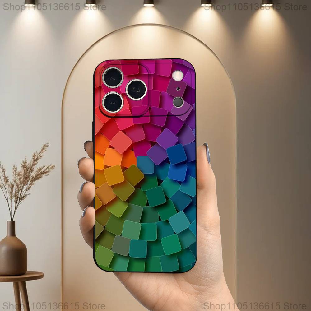 3D Art Block Cool Phone Case For iPhone 17,16,15,14,13,12,11 Plus,Pro Max,XS,X,XR,SE,Mini,8,7,Soft Silicone Black Cover
