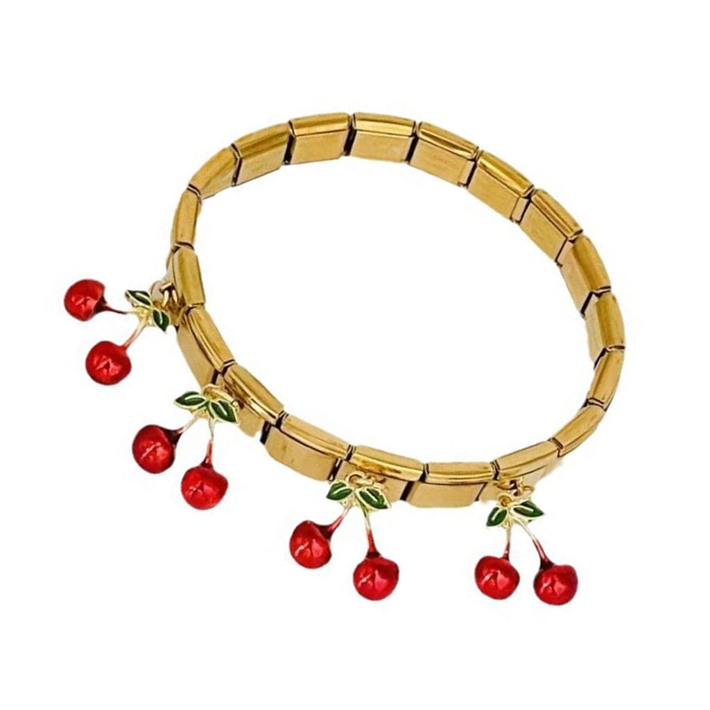 Fashionable Portable Stainless Steel Wristband Featuring Lovely Strawberry and Cherrys Designs for Everyday Wear