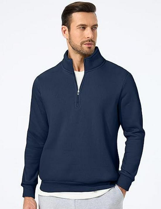 Men s Quarter-Zip Stand Collar Sweatshirt - Casual Long Sleeve Winter Top M