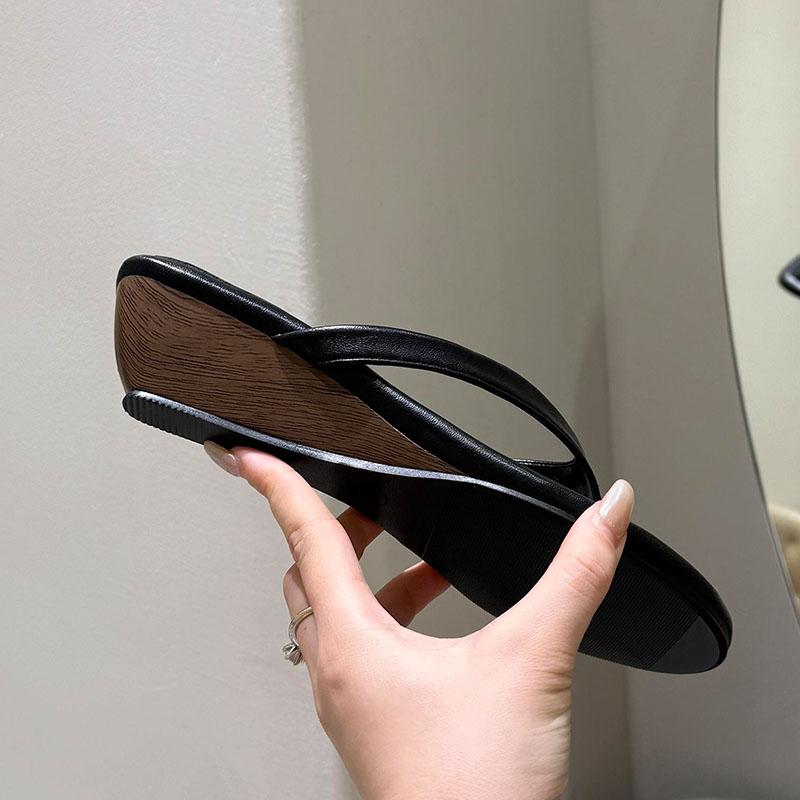 Fashion Fashion Flock Women Wedges Slippers Sandals Shoes Female Slides Spring Summer Round Toe Ladies Wedges Heeled Slippers Flip flops