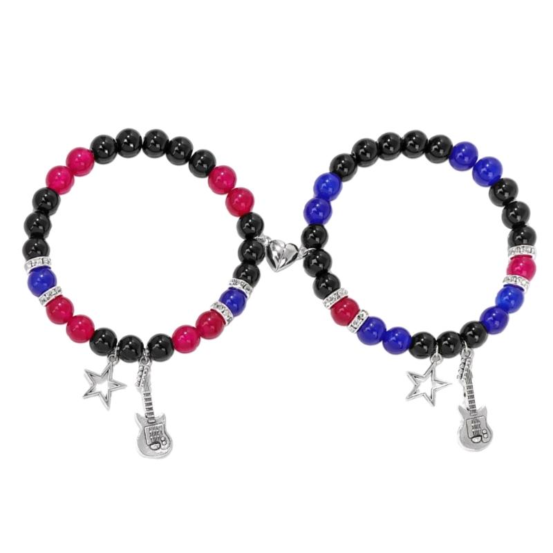 Magnetic Couple Matching Bracelets Best Friend Bracelet Guitar Star Charm Elastic Beaded Wristchain Birthday Jewelry