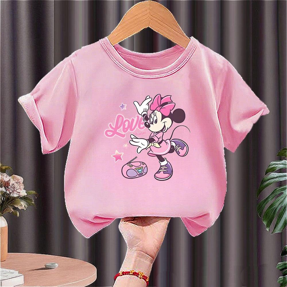 2026 Summer Children s Casual T Shirt Minnie Printed Girls O Neck Short Sleeve Tops Breathable Comfortable Kids Outdoor Clothes 110
