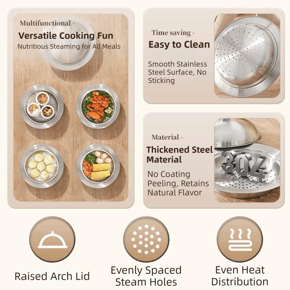 Rustproof Flying Saucer Steaming Tray with Lid Round Pot Insert Tray Food Steam Plate Cooking