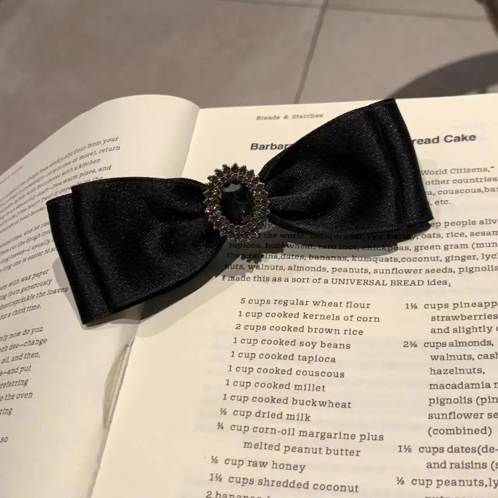 Korean Rhinestone Silk Bow Ponytail Clip for Women Girls Half Tied Ponytail Clip Back of Head Spring Clip Styling Accessories