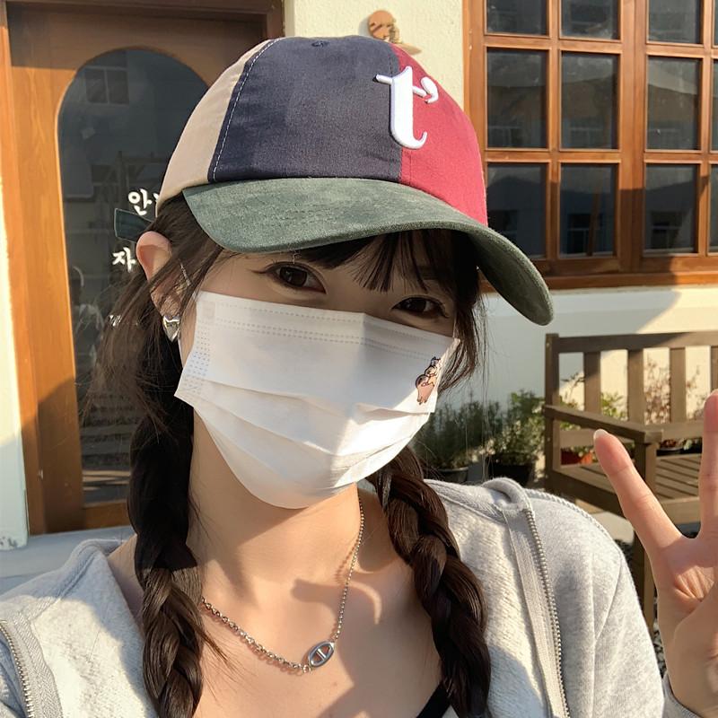 Retro color matching baseball caps for children, big head circumference, small face, deep top and wide brim, spring and summer thin peaked caps