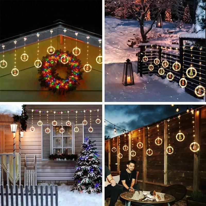 Christmas Ring Curtain Light Leather Thread Creative Pendant LED Light String Holiday Bedroom Atmosphere Christmas Curtain Light