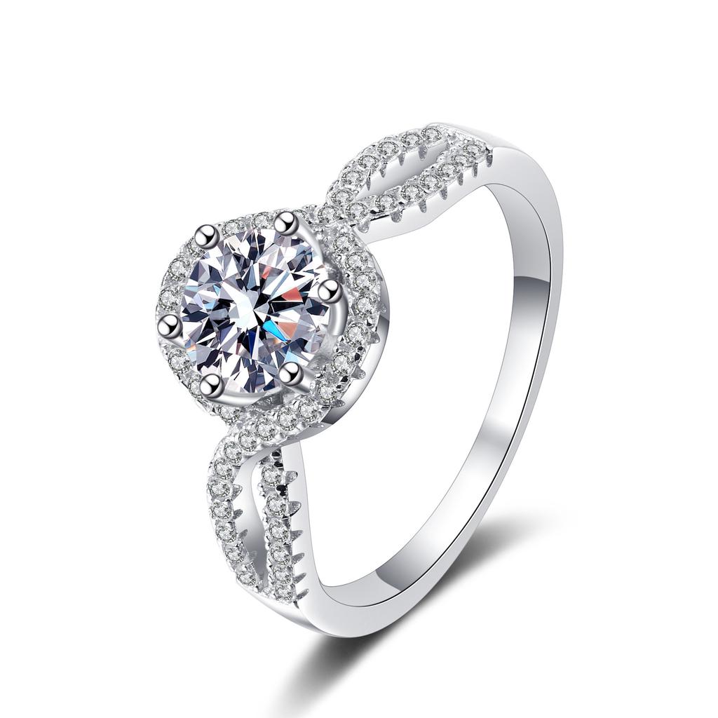 S925 Sterling Silver Ring Women's Pt950 Gold Plated 1 Carat Moissanite Ring Empty Support Exquisite Light Luxury Wedding Ring Engagement Ring