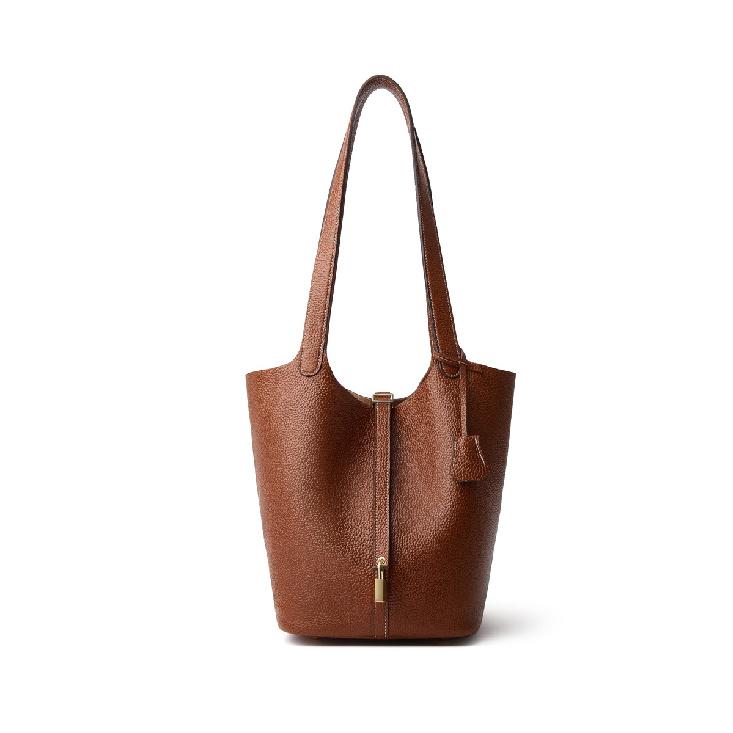 Extra Large Gold Buckle Top Layer TOGO Leather Bucket Bag Large Capacity Handheld Shoulder Bag Shopping Basket Bag