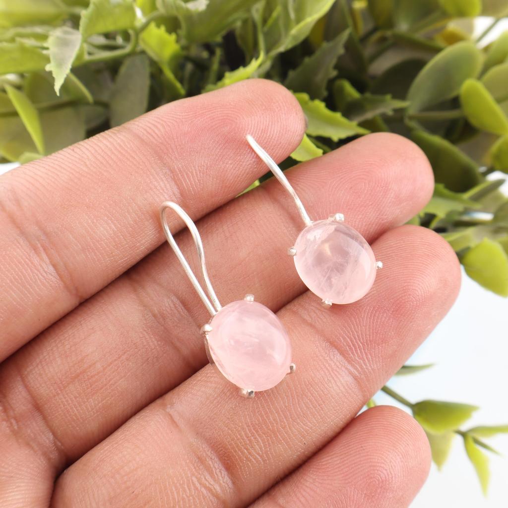Rose Quartz Gemstone Jewelry, 925 solid Sterling Silver Earrings, AAA+ Silver Jewelry Handmade Adorable Gift For Her