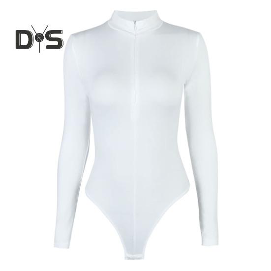 

Женский осенне-зимний однотонный облегающий боди с воротником-стойкой и длинными рукавами на молнии, полупланка с флисовой подкладкой, облегающий комбинезон S белый