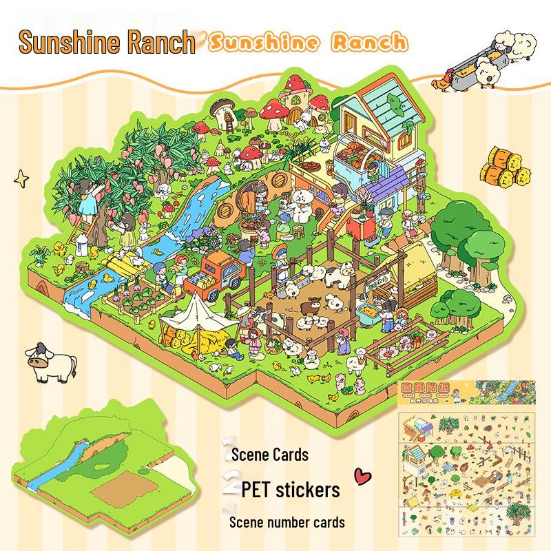 Blue 3D Stereo Art Landscaping Sticker - Large Miniature Scene for Journals & DIY